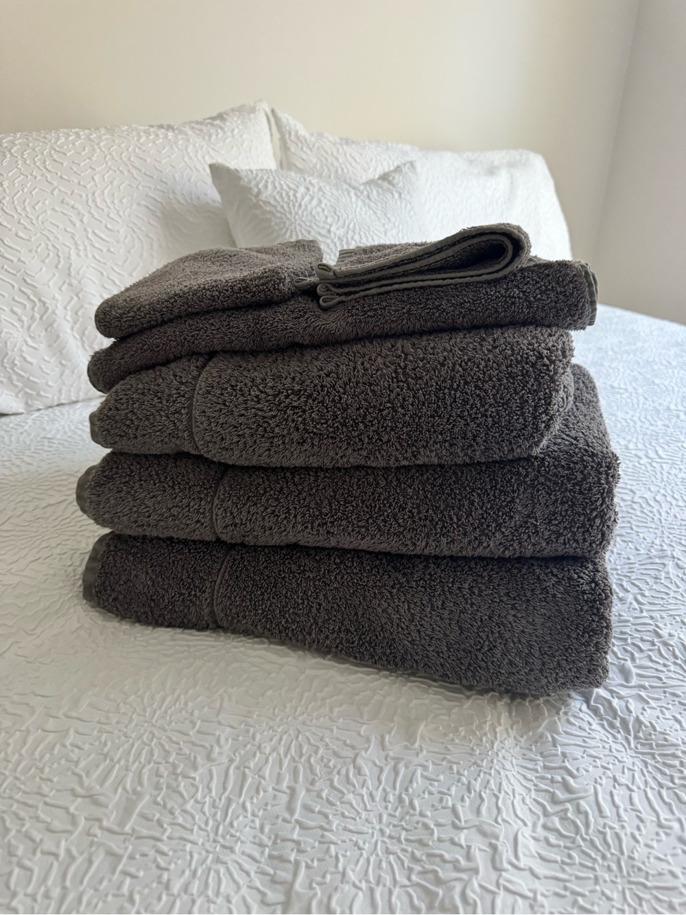 Beautiful Casaluna Modal bath towel set in a rich charcoal/dark gray color.